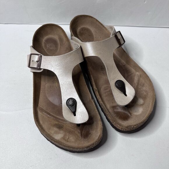 Birkenstock Gizeh Birko-Flor Pearl White Thong Sandals Size 41 US - Picture 1 of 14